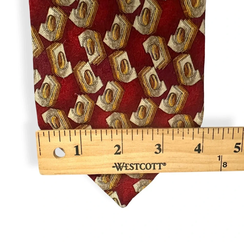 Vtg Ermenegildo Zegna Necktie Tie 100% Silk Red Geometric Abstract Luxury Men OS
